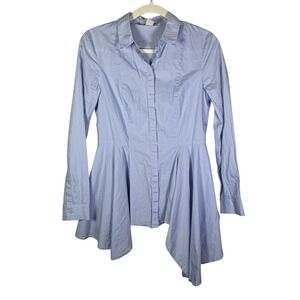 HM Light Blue Cotton Poplin Asymmetrical Peplum Button Down Shirt Womens Size 6